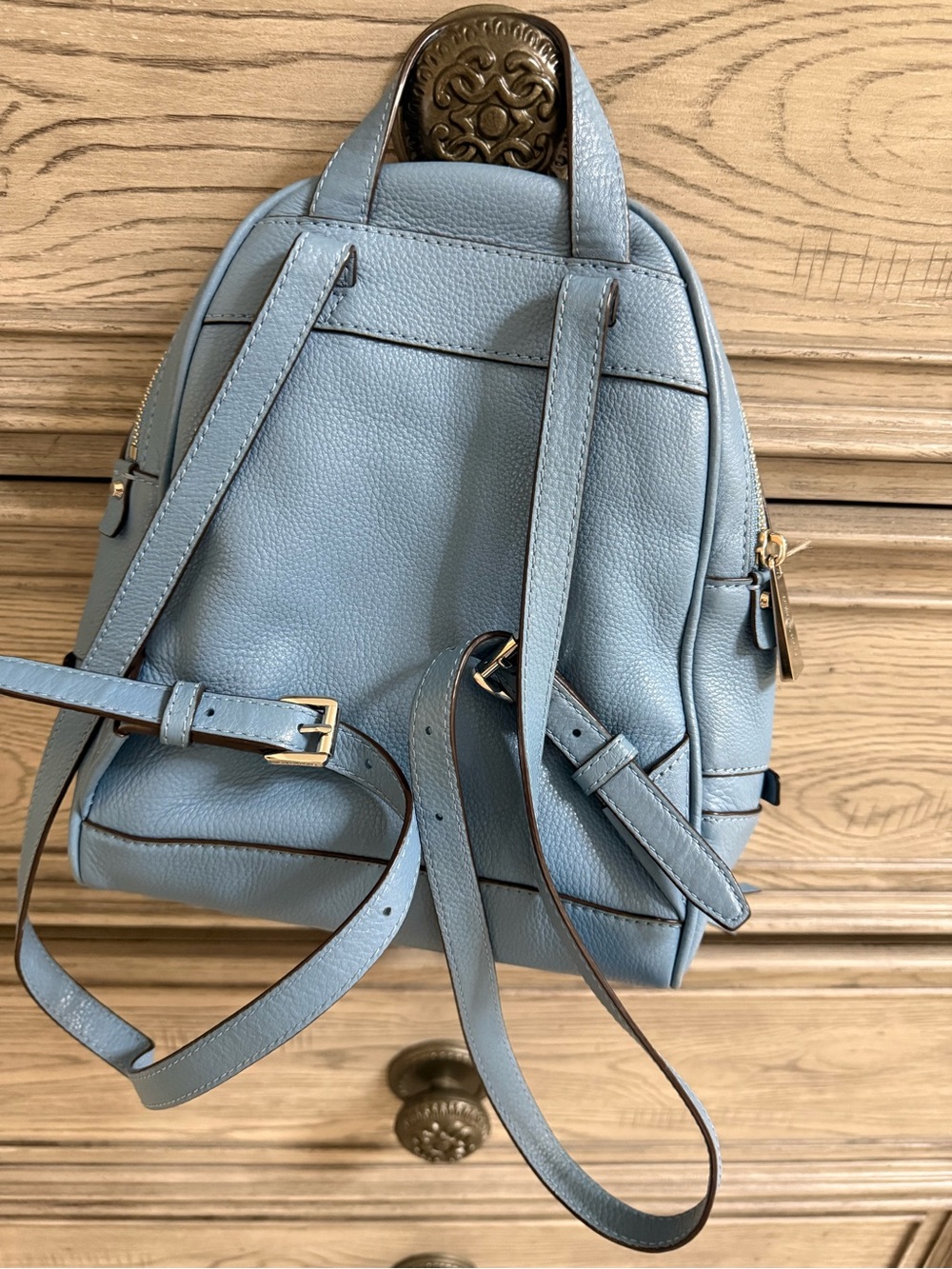 MICHAEL KORS  Blue Leather Medium Rhea Backpack w/ Silver Hardware & MK Card - Picture 2 of 9